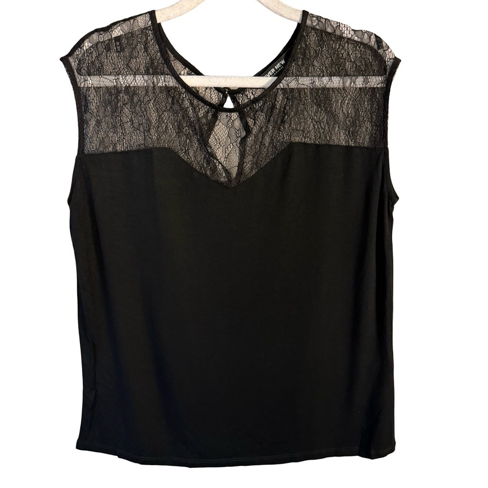 Ever New Black Lace Overlay Yoke Blouse Top Size 4 Minimalist Dressy Date Night